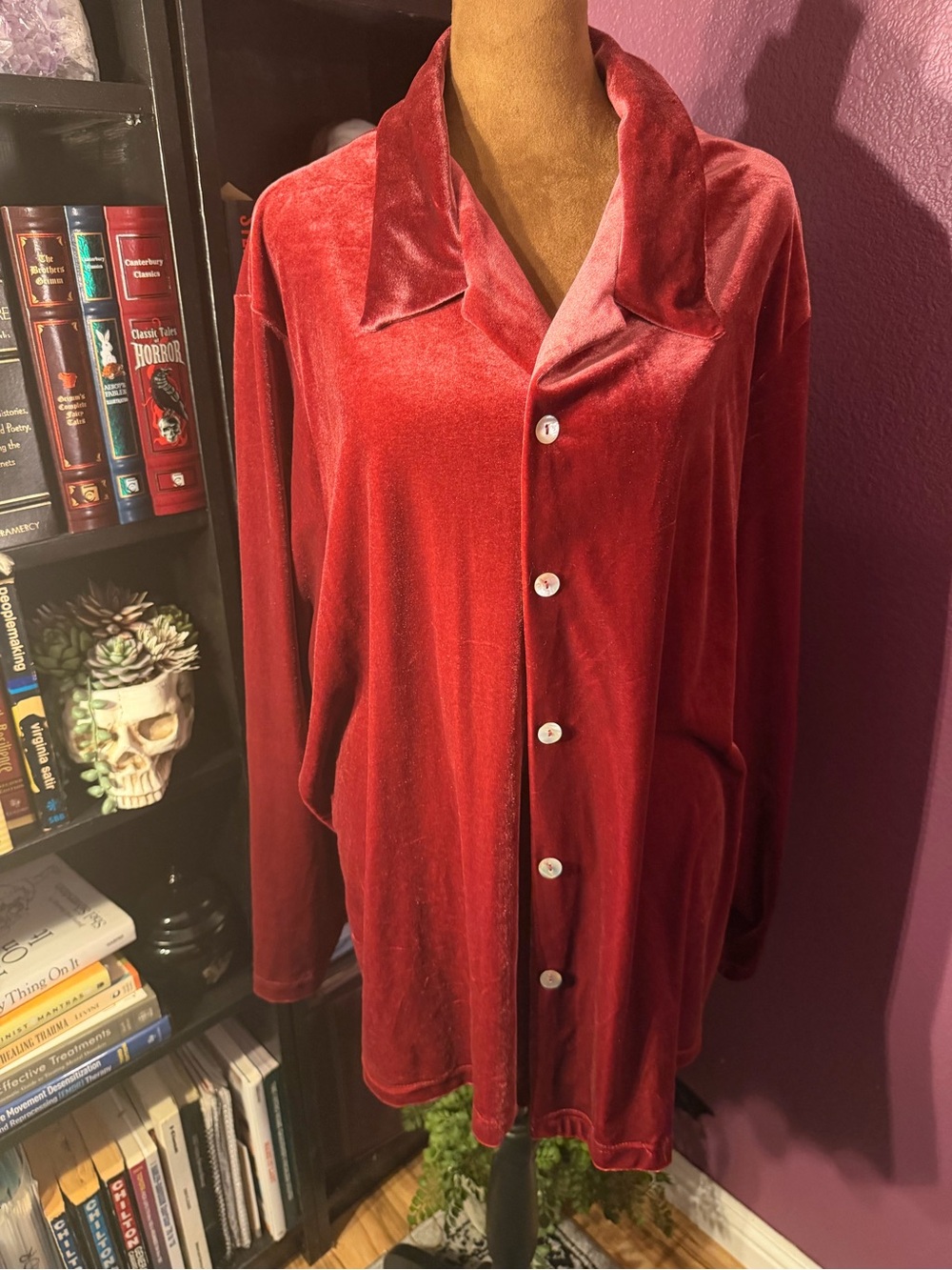 Vintage Cherokee Women's rose colored Velvet Button-Up Top